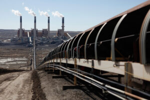 A conveyor belt moves coal to a power plant